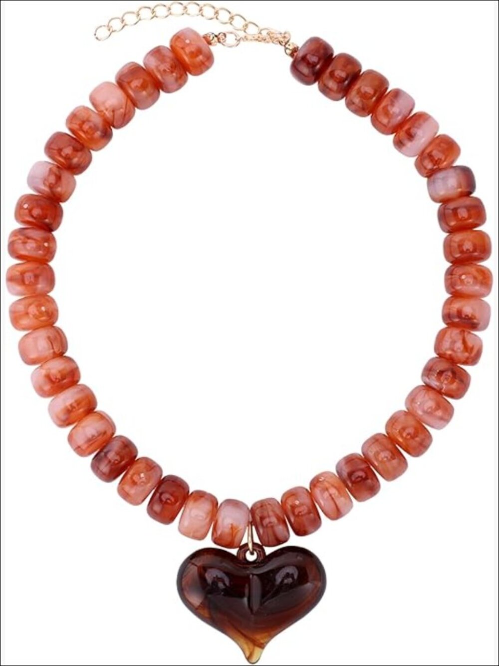 Chunky Beaded Statement Choker Necklace with Heart Pendant